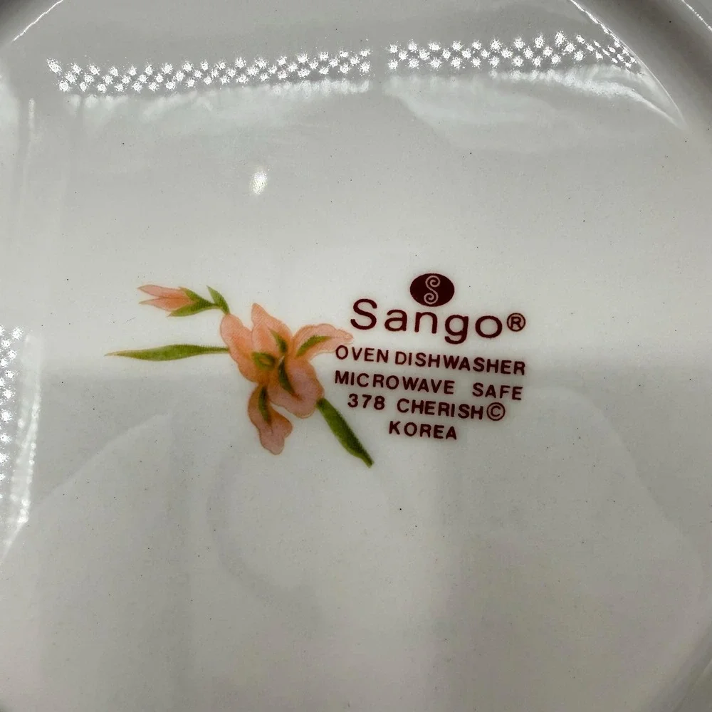 Sango Cherish 378 Salad Plates Set Of 6 Korea Vintage 1980s Pink Peach Iris